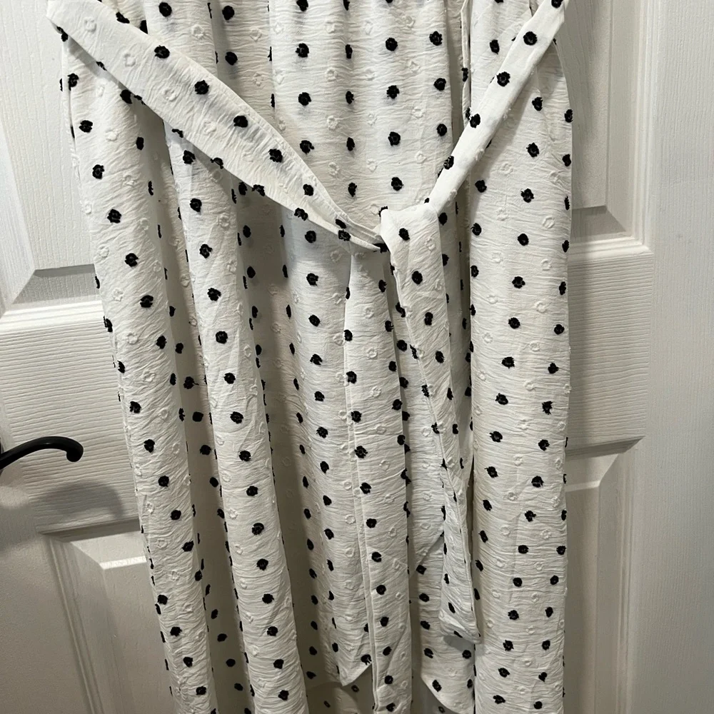 Unbranded Women XL White/Black Polka Dot Maxi Dress Sleeveless Pockets Lined